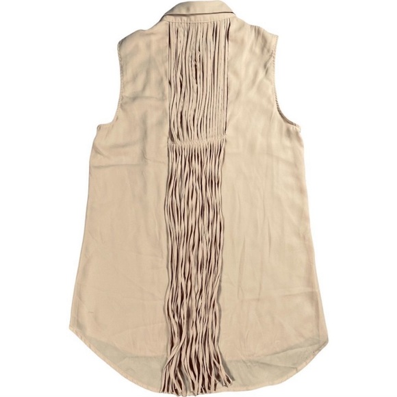 San Joy size small tan top with fringe on front & back, button down with collar - Picture 6 of 15